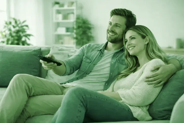 Two people watching different things on different screens in the same room